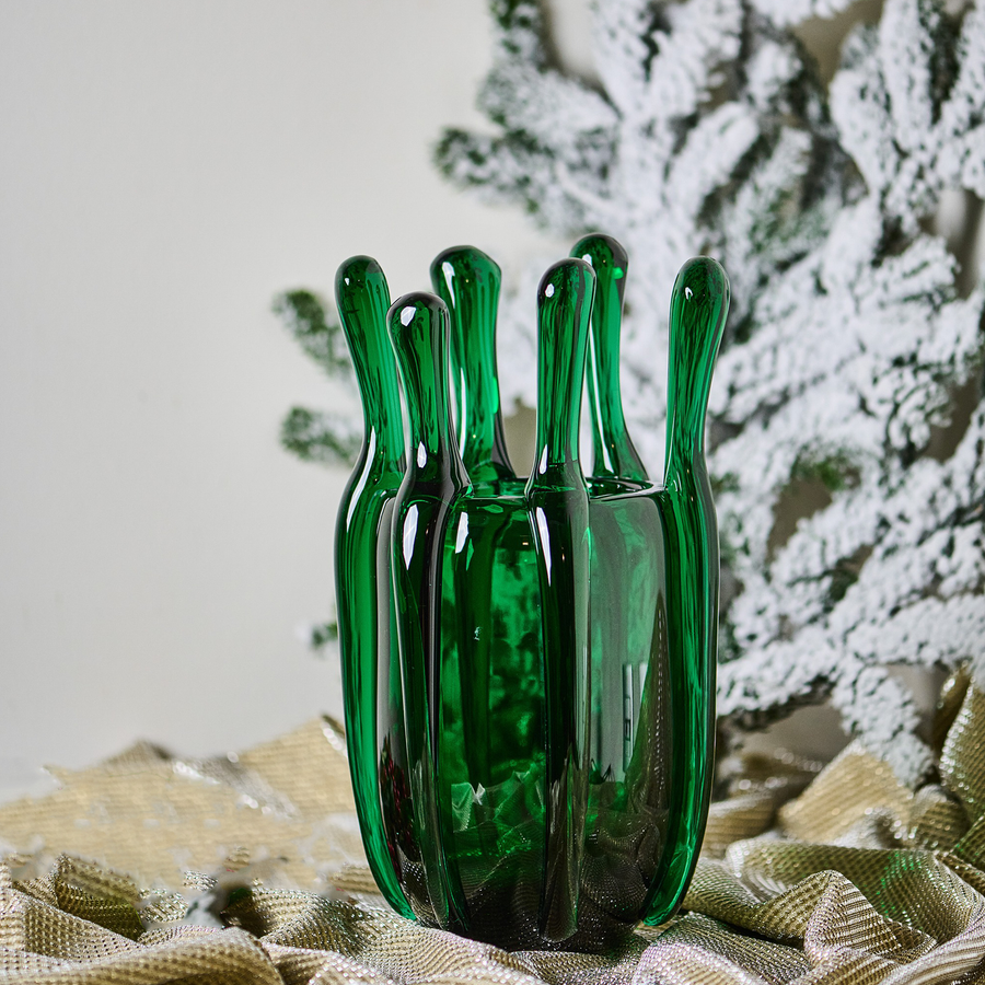 Mario Cioni Crystal Green Liquid Mood Vase by Tondo Doni with Christmas decor available at Spacio India for luxury home decor accessories collection of decorative Vases 