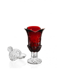 Mario Cioni Crystal Incense Red color Burner with clear base & cap on a white back ground available at Spacio India for luxury home decor collection of accessories.