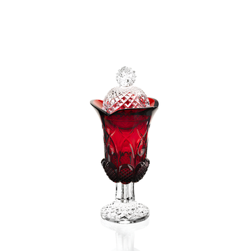 Mario Cioni Crystal Incense Red color Burner with clear base & cap on a white back ground available at Spacio India for luxury home decor accessories collection.