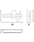 Technical drawing of a mechanical component with dimensions labeled H, W, and D.