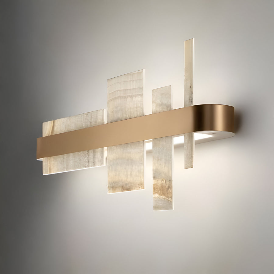 Modern wall sconce with gold and beige design on a neutral background by Masiero available at Spacio retail stores in Mumbai & Kolkata. 