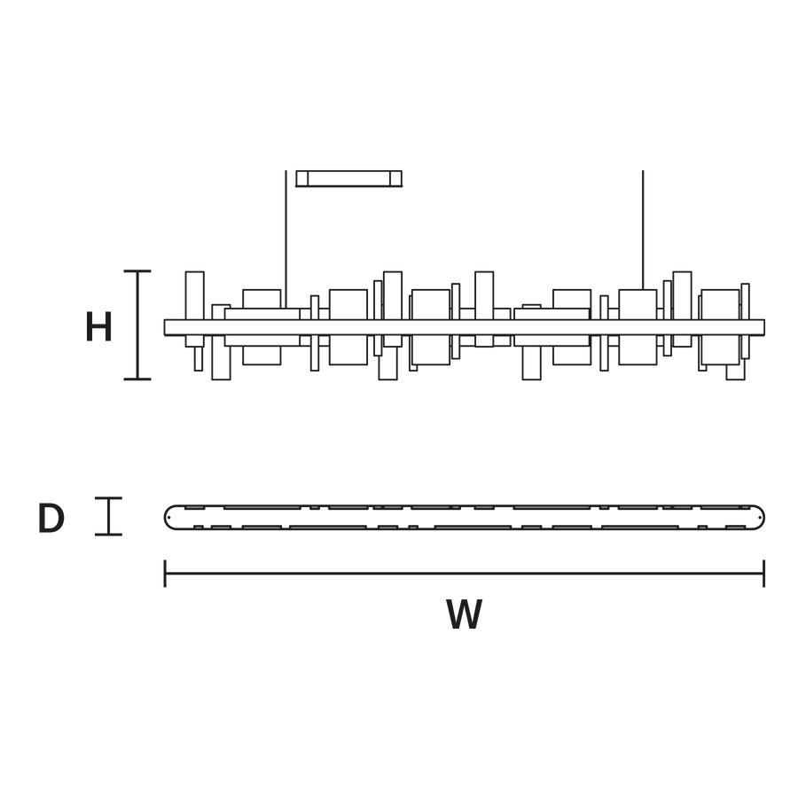 Technical drawing of a wall light by Masiero available at Spacio retail stores in Mumbai & Kolkata. with dimensions labeled H, D, and W.