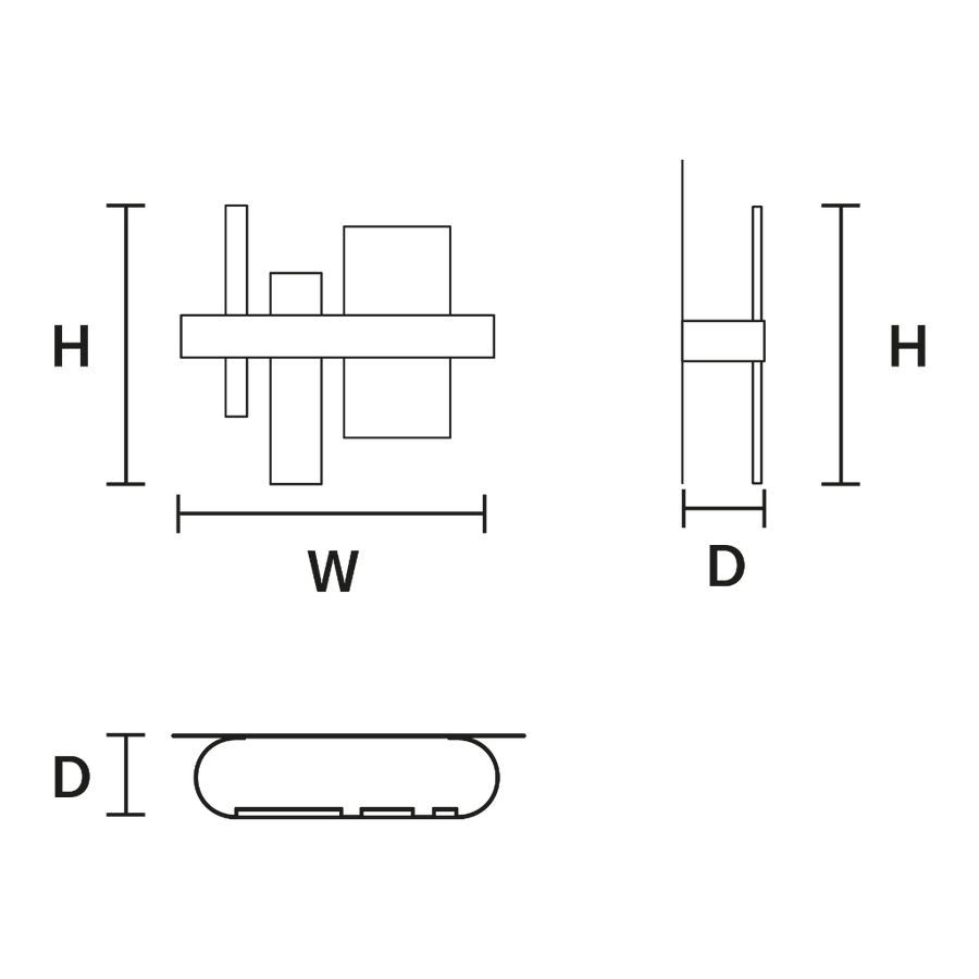 Technical drawing of a mechanical component with dimensions labeled H, W, and D.