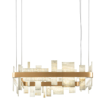 Modern chandelier with gold accents on a white background by Masiero available at Spacio retail stores in Mumbai & Kolkata. 