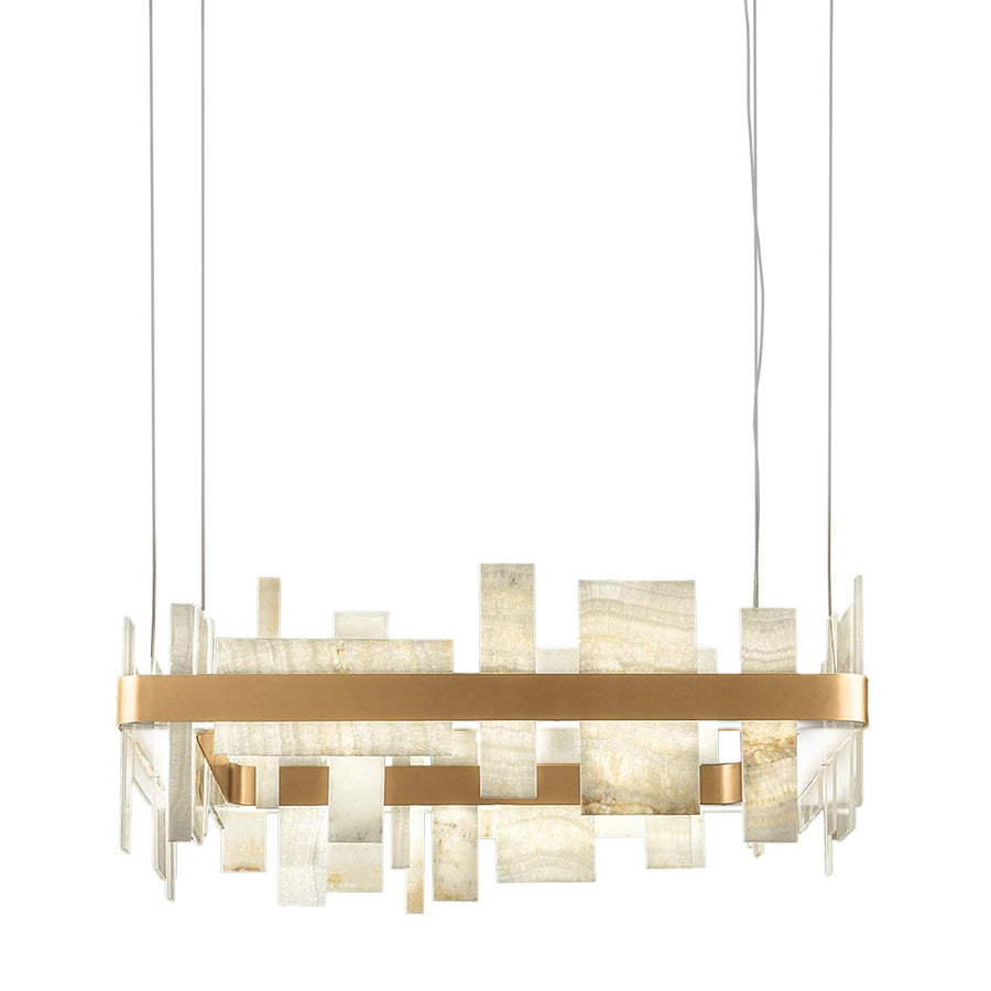 Modern chandelier with gold accents on a white background by Masiero available at Spacio retail stores in Mumbai & Kolkata. 