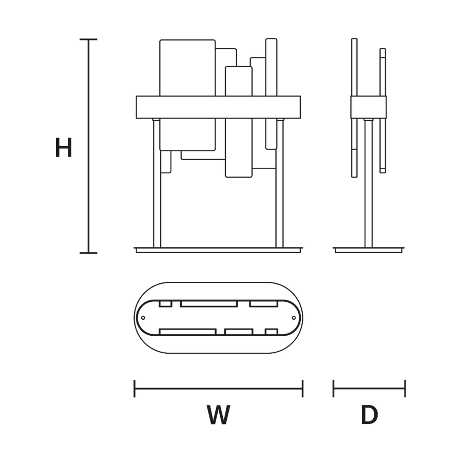 Technical drawing of wall sconce with dimensions labeled H, W, and D.