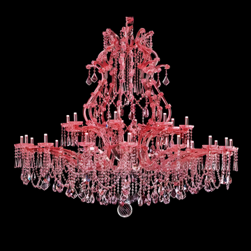 Pink chandelier with crystal details on a black background