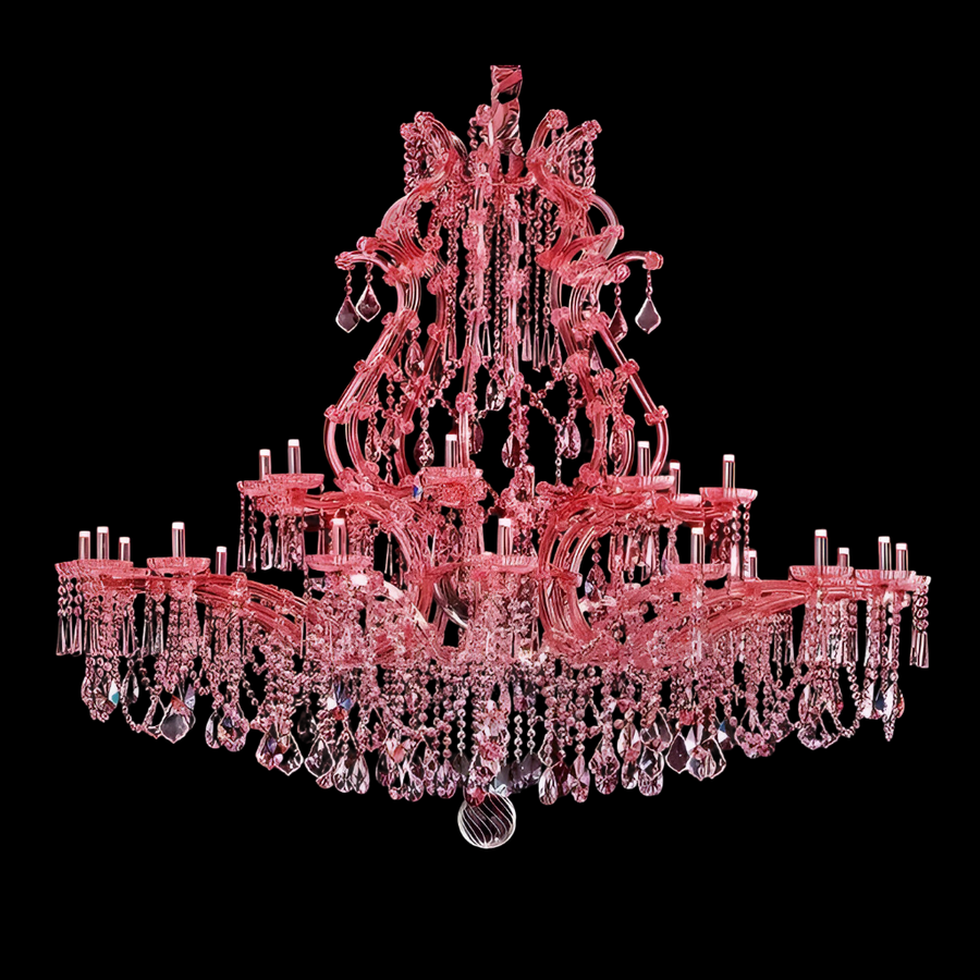 Pink chandelier with crystal details on a black background