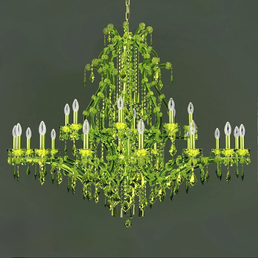 Classic Green crystal chandelier by Masiero on a dark background available at Spacio in India. 