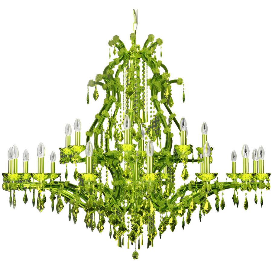 Green classic crystal chandelier by Masiero on a white background available at Spacio in India. 
