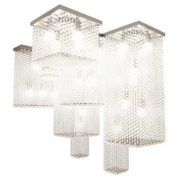 Modern chandelier with crystal accents on a black background