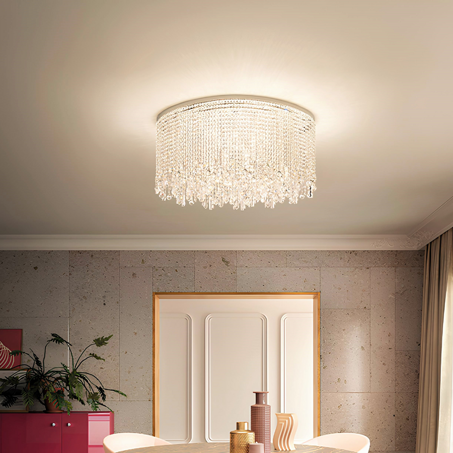 Ceiling crystal light fixture in a room with decorative elements from Masiero