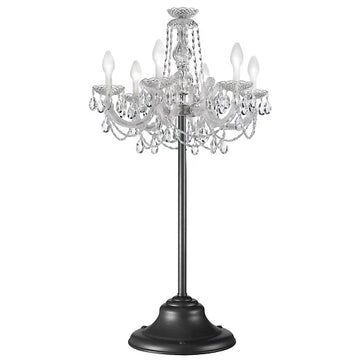 Outdoor crystal chandelier from Masiero's Drylight collection on a black stand against a white background