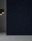 Meystyle Stars Boutique LED Wallpaper in deep midnight blue with warm LED lighting, creating a celestial ambiance. Available at Spacio India.