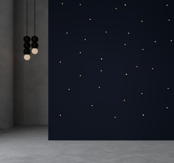 Meystyle Stars Boutique LED Wallpaper in deep midnight blue with warm LED lighting, creating a celestial ambiance. Available at Spacio India.