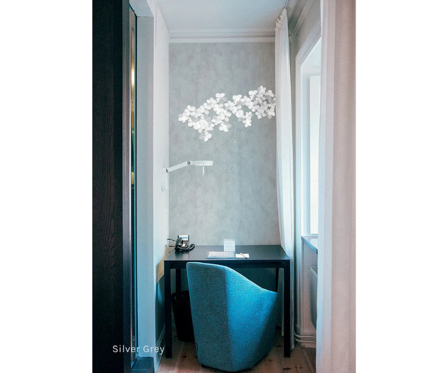 Meystyle Cloud Boutique LED Wallpaper with Swarovski in Silver Grey – luxury lighting-integrated wall decor, now at Spacio India.