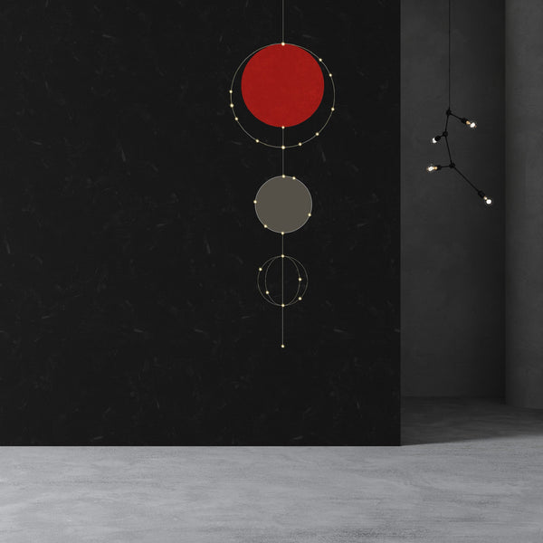 Meystyle Boutique Photon LED Wallpaper in black with illuminated gold detailing, available at Spacio India. A luxury UK-made designer wallpaper with LED accents.