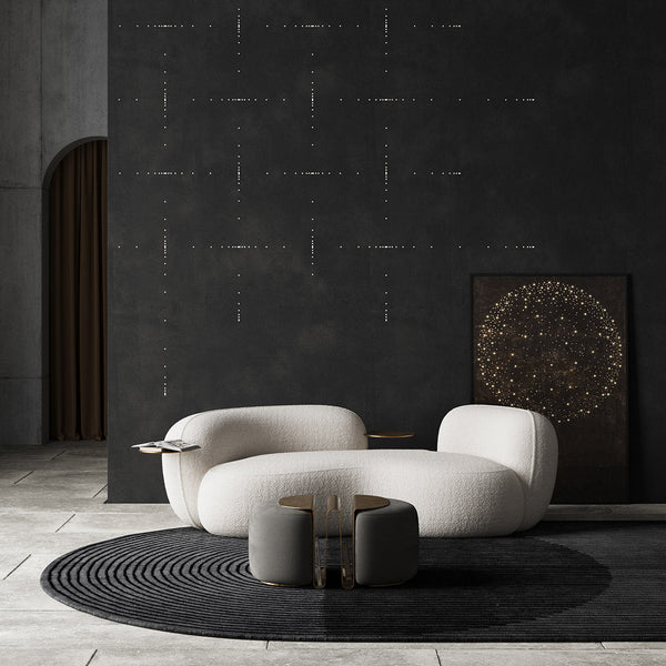 Luxury Art Surface featuring Meystyle Squares Illusions of Entropy LED Wallpaper in elegant black, available at Spacio India online and retail stores.