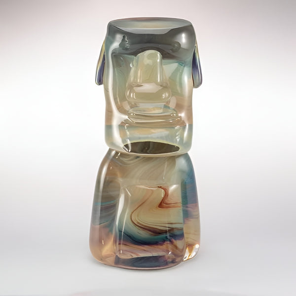 Murano Glass sculpture of a face with a marbled design on a white background