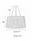 Measurement chart of a solar pendant light with dimensions and weight on a white background