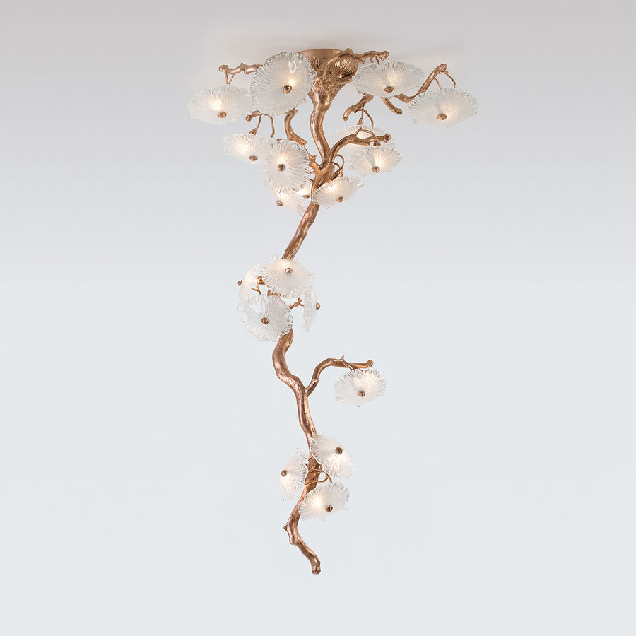 Decorative ceiling light fixture with floral design on a white background