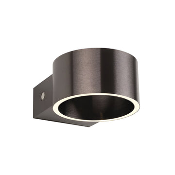Bronze wall-mounted rechargeable light fixture on a white background