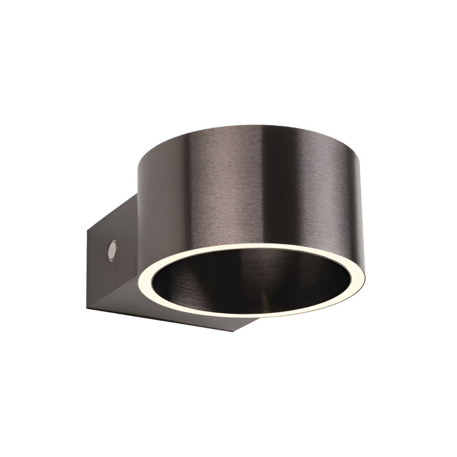 Bronze wall-mounted rechargeable light fixture on a white background
