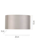 Gray cylindrical lampshade with dimensions on a white background