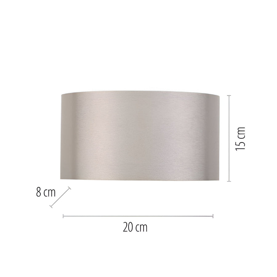 Gray cylindrical lampshade with dimensions on a white background