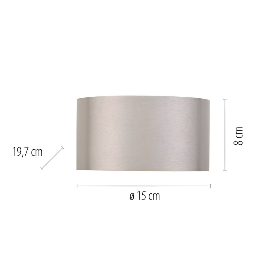 Gray lampshade with dimensions labeled on a white background