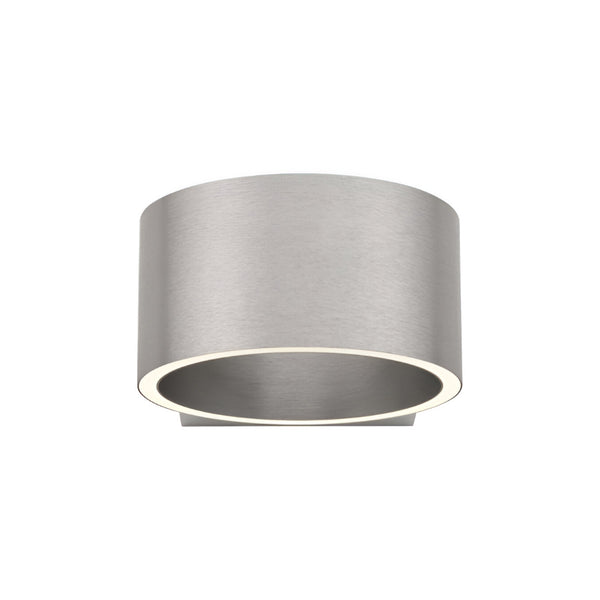Silver cylindrical light fixture on a white background