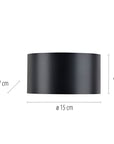Black cylindrical object with dimensions labeled on a white background