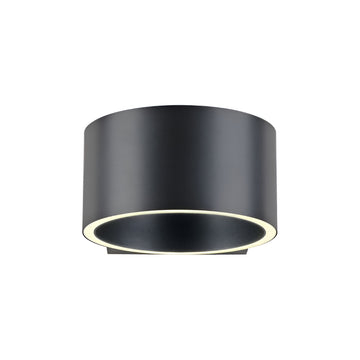 Black cylindrical light fixture on a white background