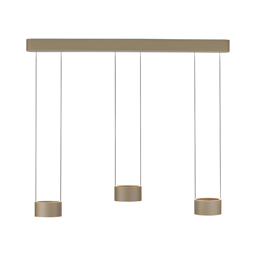 Modern pendant light fixture with three hanging cylindrical shades on a white background with height adjustable feature