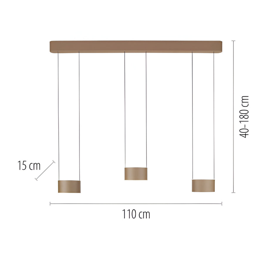 Pendant light fixture with dimensions on a white background