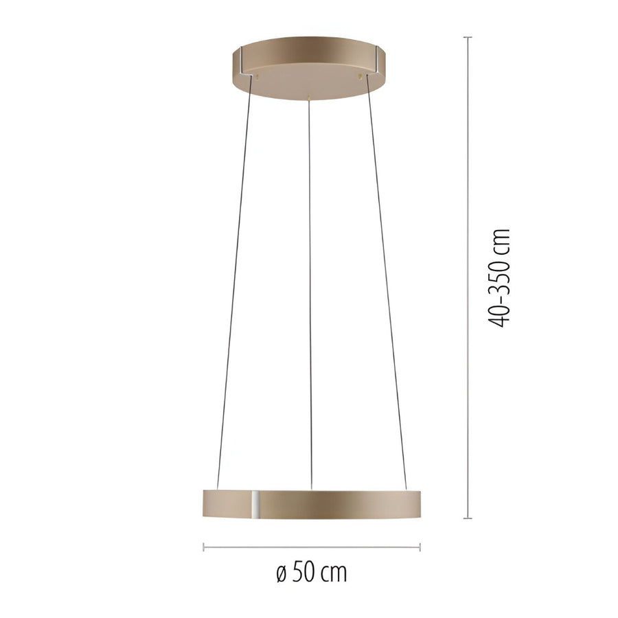 Pendant light with dimensions on a white background