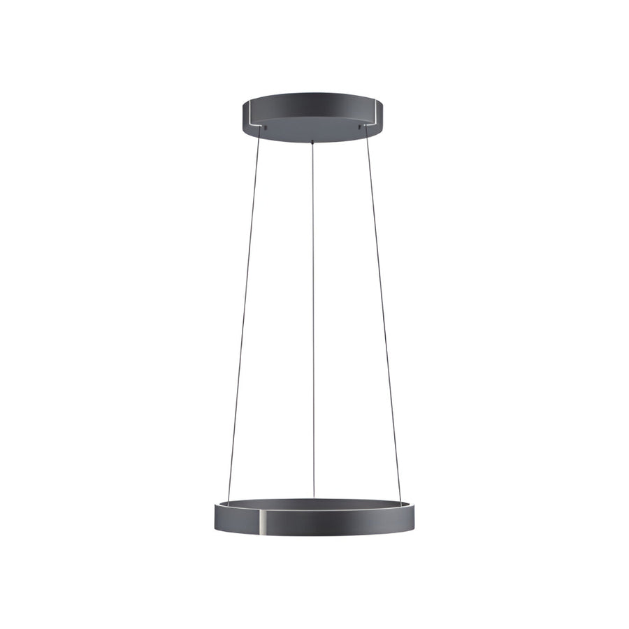 Modern pendant kinetic light with black finish on a white background