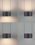 Modern pendant light showing different colour temperatures on a gray background