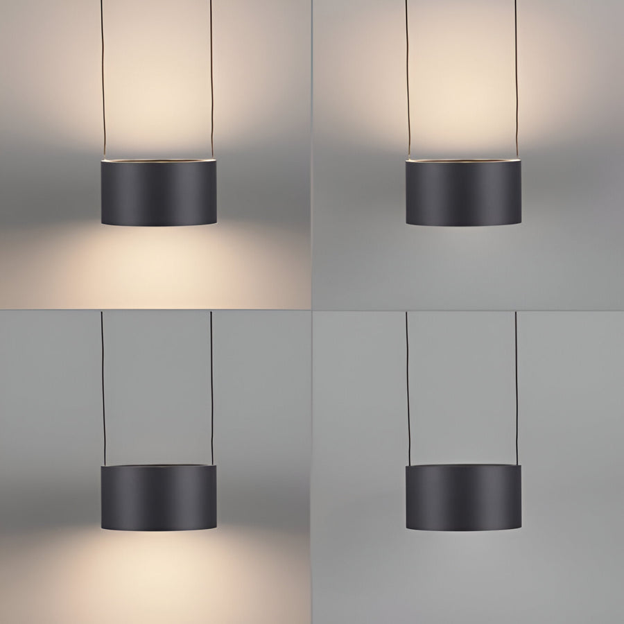 Modern pendant light showing different colour temperatures on a gray background