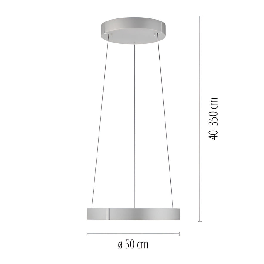 Pendant Kinetic light with dimensions on a white background