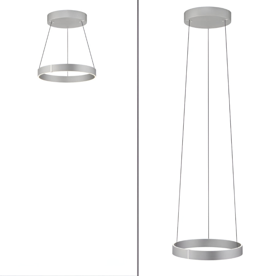 Two modern pendant kinetic lights on a white background
