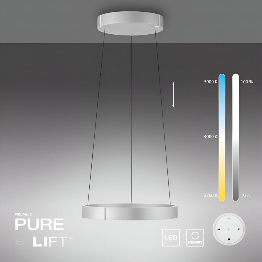 Kinetic Ceiling light fixture with a color temperature scale on a gray background