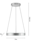 Kinetic chandelier with dimensions on a white background