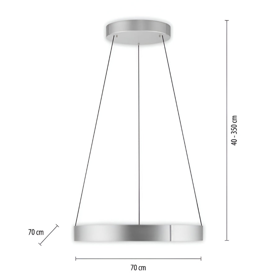 Kinetic chandelier with dimensions on a white background