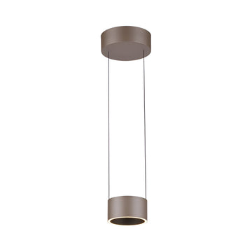 Modern pendant light with manual height adjustable system and cylindrical design on a white background