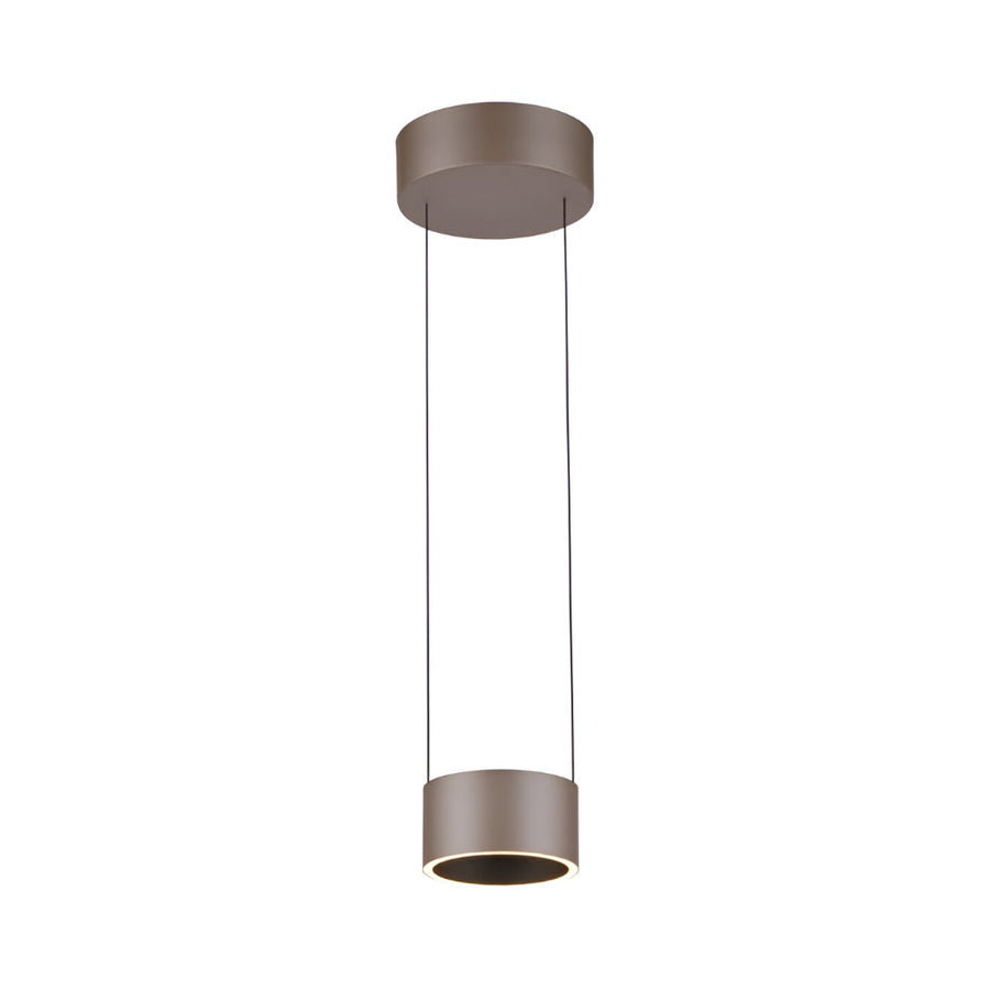 Modern pendant light with manual height adjustable system and cylindrical design on a white background