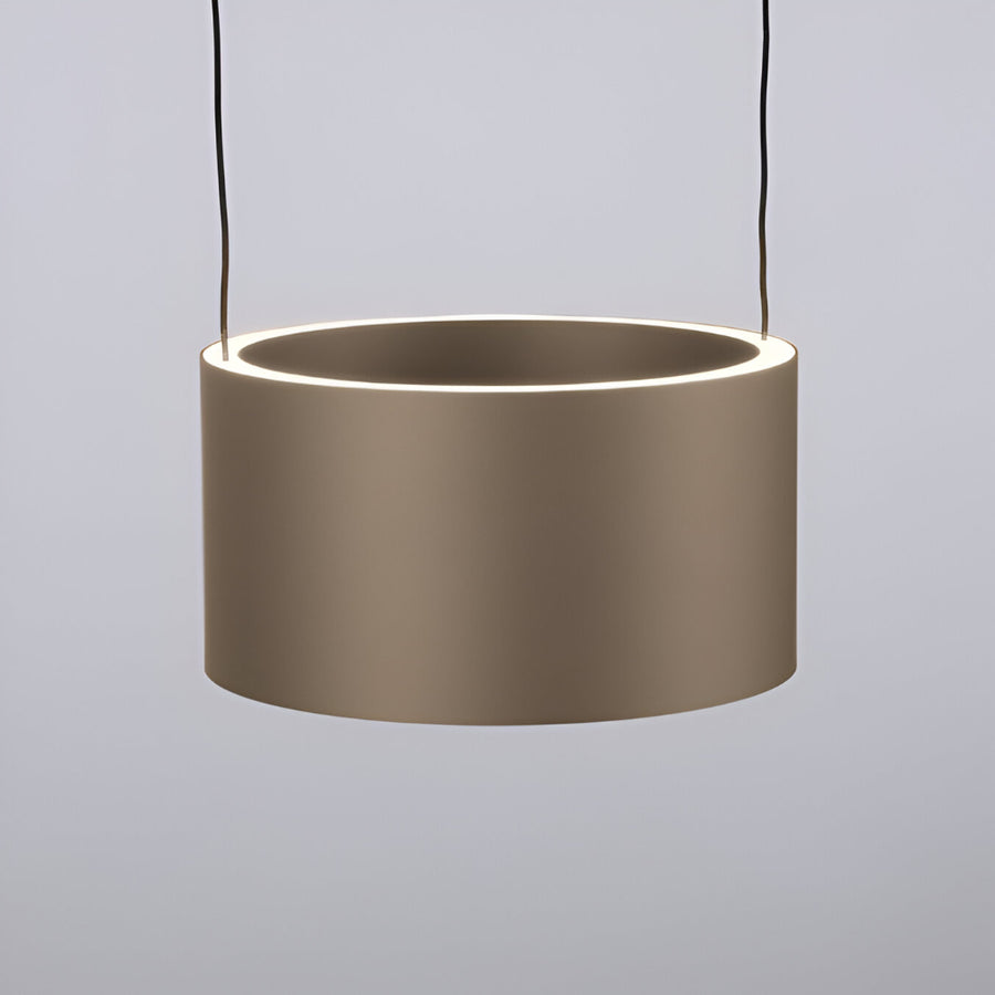 Bronze-colored hanging planter on a light gray background