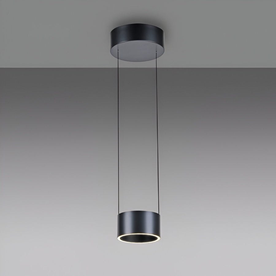 Modern black pendant light fixture on a gray background