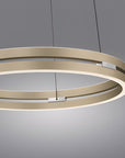 Modern kinetic chandelier with three circular rings on a gray background
