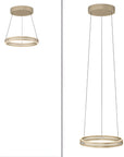 Two kinetic pendant lights with circular designs on a white background